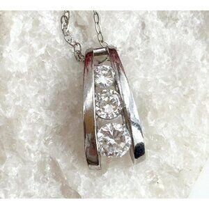 Triple Stoned Cubic Zirconia Minimalist Sterling Silver 925 Vintage Necklace 16"